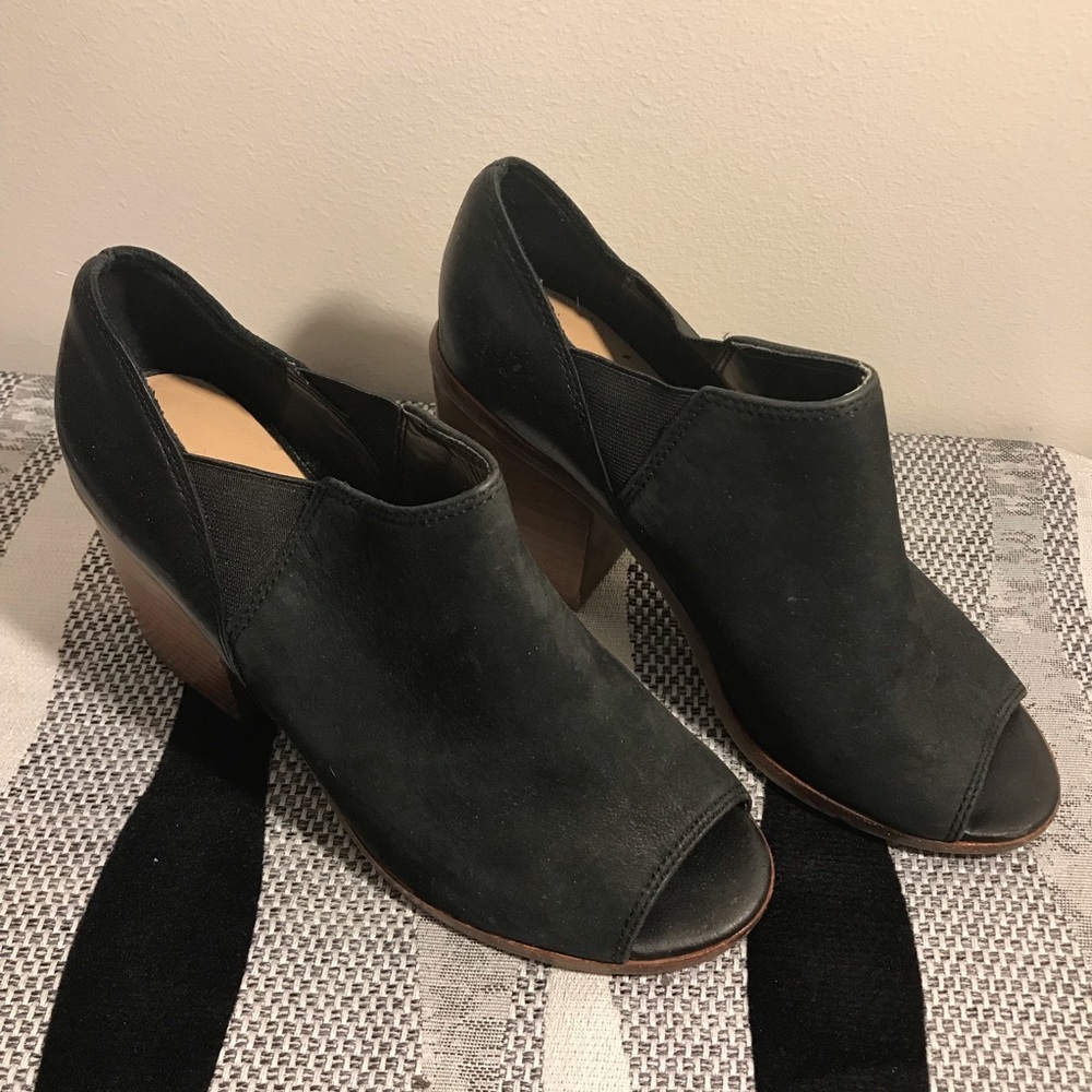 Aldo Black Leather Peep Toe Jacqueline Booties